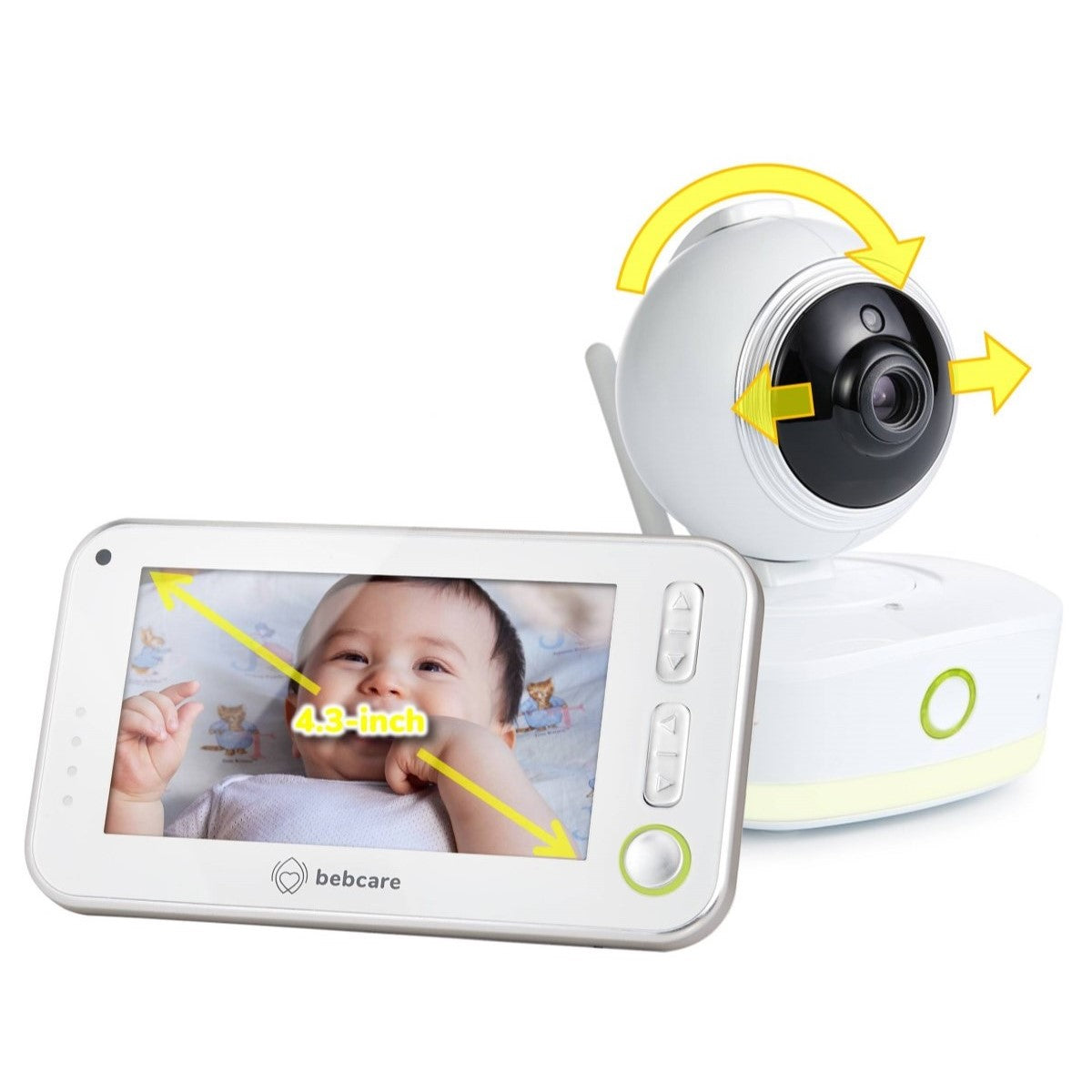Bebcare Motion 4.3-inch Low Emissions Digital Video Baby Monitor with 2-way talk, Music Lullaby, Multiple Camera Support, Split Screen Mode, Pan-and-Tilt Camera, Unhackable