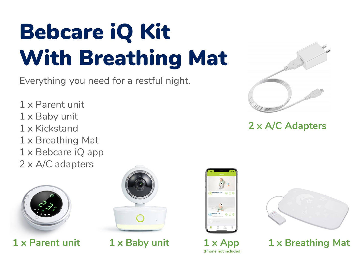What's included - Bebcare iQ Smart Baby Monitor with Bebcare Mat baby sensor mat